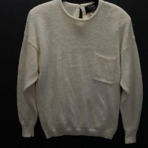 Vintage rainbow ridge ivory sweater with pocket and pearl button closure